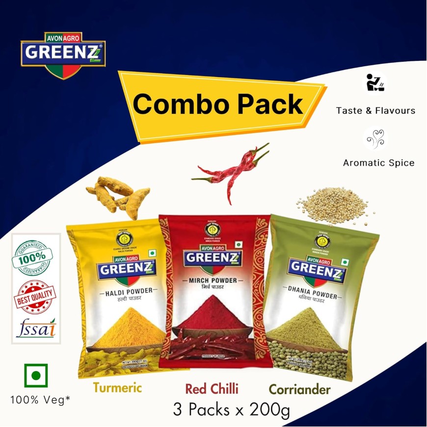 Monthly Combo Pack Haldi (Turmeric) 200 Gm Mirch 200 Gm Dhania Powder (Coriander) 200 Gm Pack Of 3X200= 600 Gm Chemical Free No preservatives